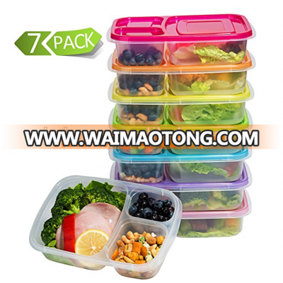 Meal Prep Containers 3-Compartment Lunch Boxes Food Storage Containers with Lids,BPA Free Plastic Bento Box Set of 7,Portion Con